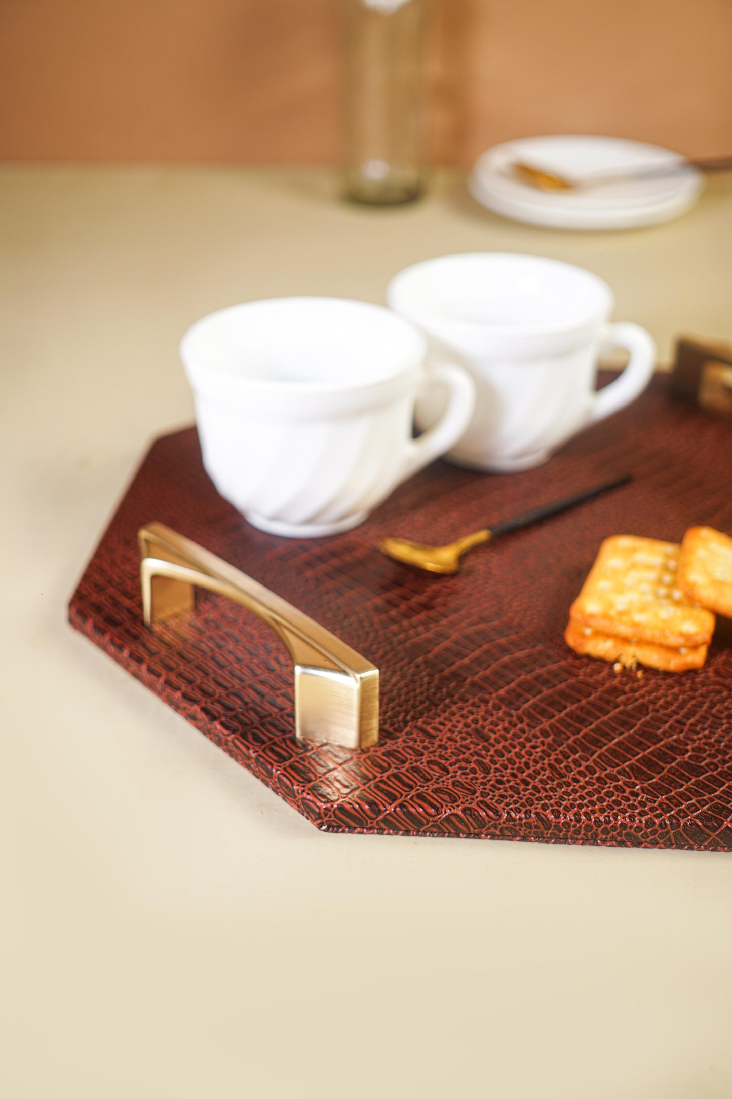 Dark Tan Octagon Serving Tray